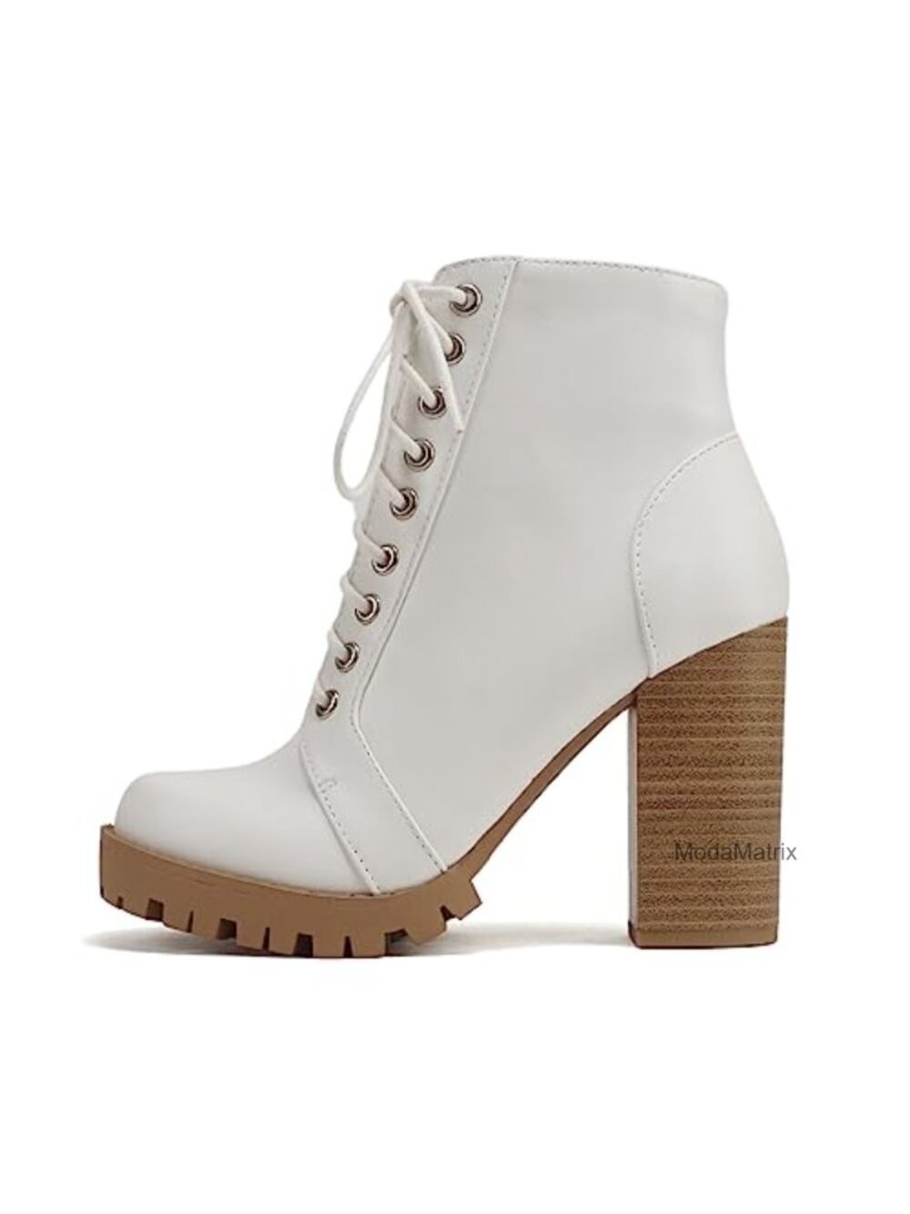 Lace Up Military Ankle Boot with Stacked Heel & Side Zipper